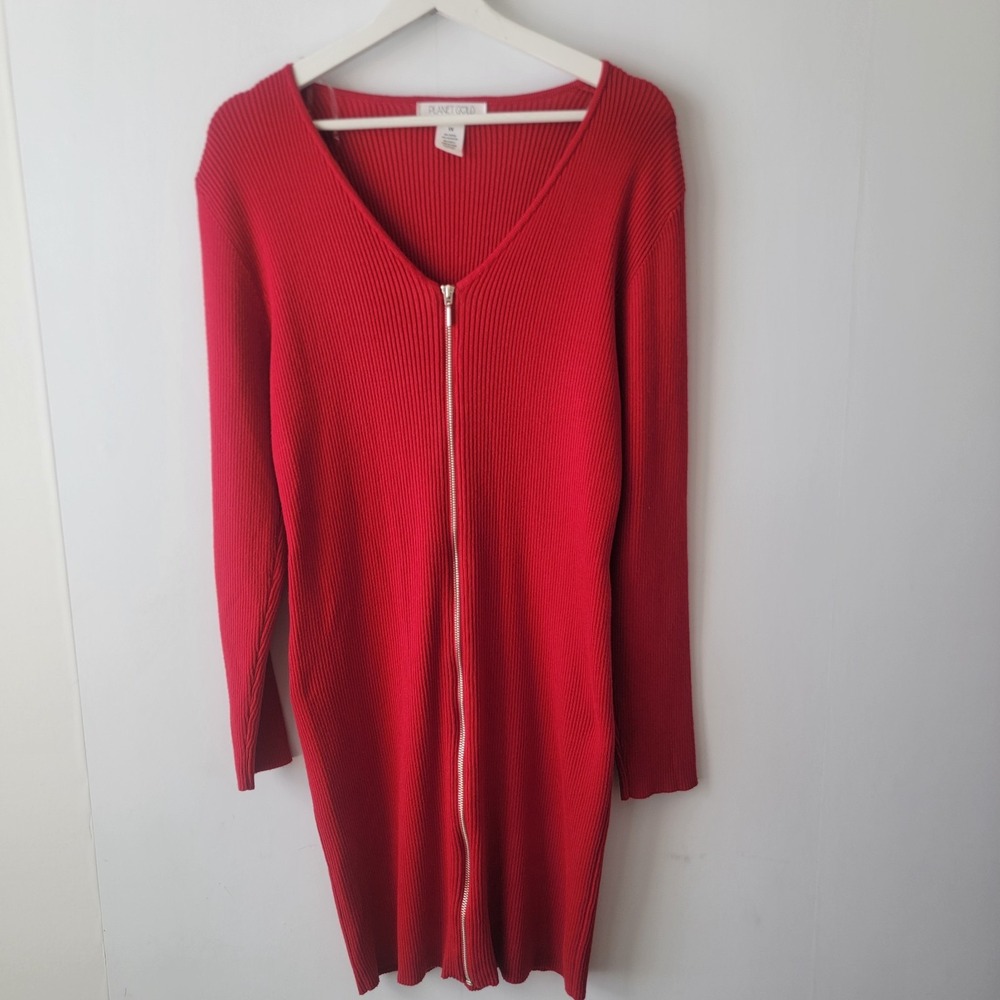 Planet Gold women's Red Zippered BodyCon Dress size 3X Long Sleeve